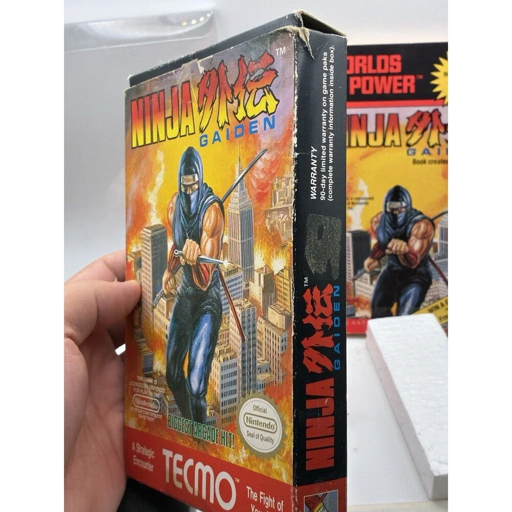 Ninja Gaiden NES W/ Rental Purchase Receipt. Box & Game & Book W/ Box Protector